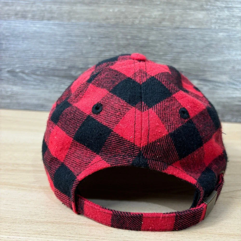 Flannel Hat Cap Strap Back Womens Red Black Plaid‎ Outdoors One Size Adjustable